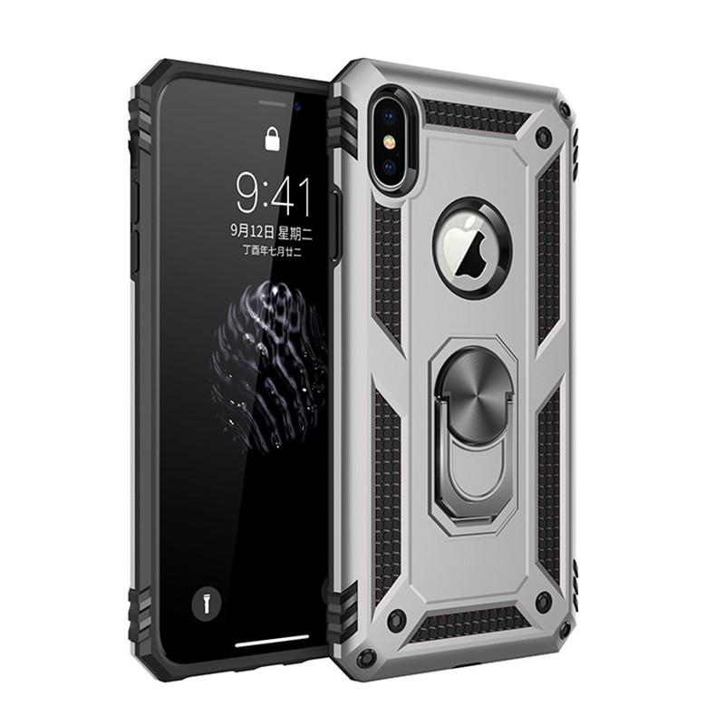 Rugged Armor Phone Case For iPhone X XR XS 11 12 13 Mini Pro Max 6 7 8 Plus Finger Magnetic Ring Hard Holder Shockproof Cover