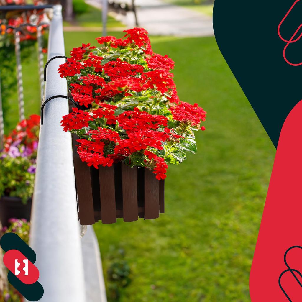 Flowerpot Balcony Terrace Box with Hooks Irrigation System Brown 60cm
