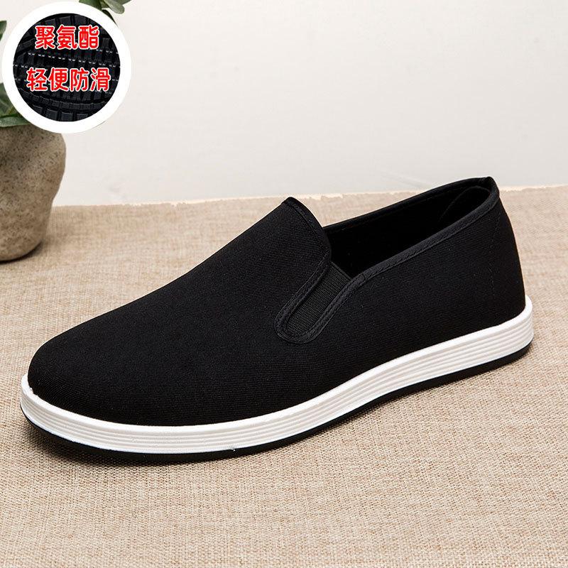 New old Beijing cloth shoes men's soft-soled work comfortable breathable lazy casual corduroy non-slip men's black-soled shoes