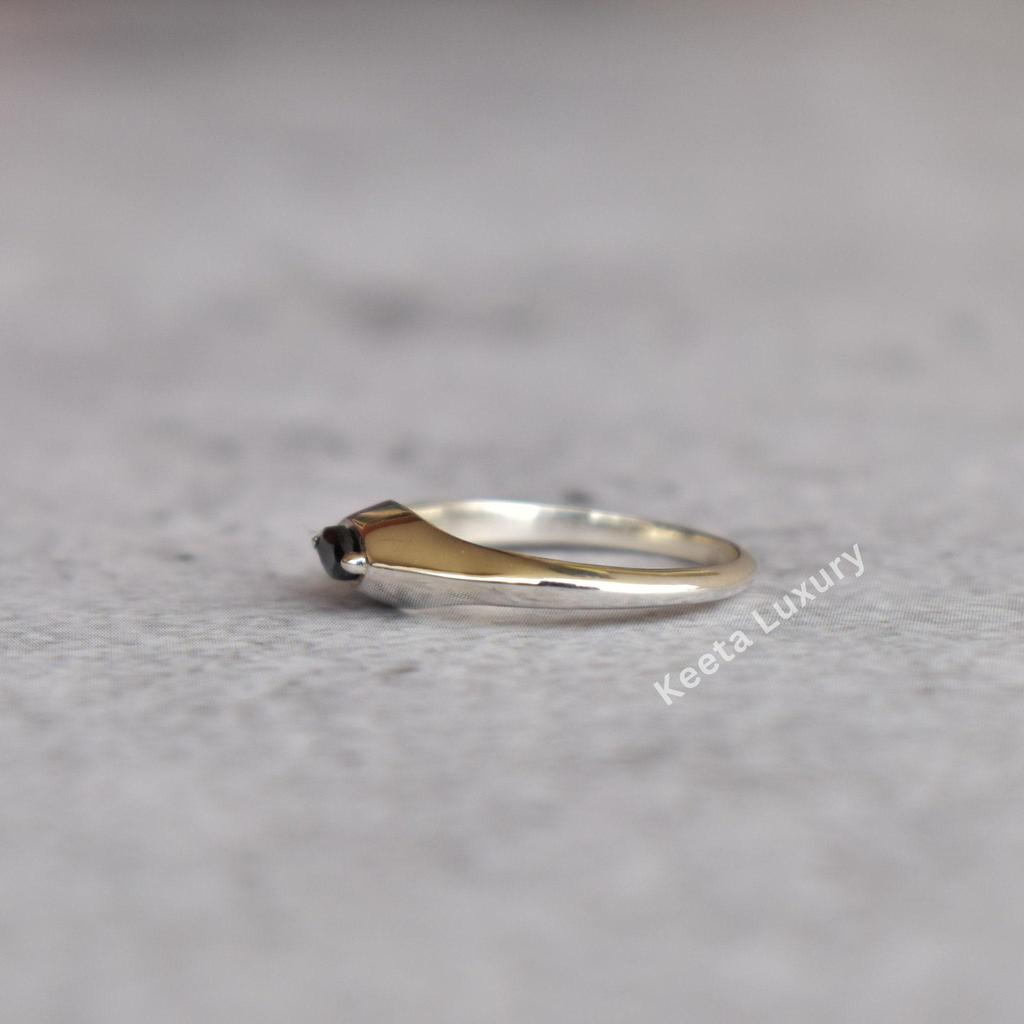 Natural Black Onyx Ring Minimalist Ring Sterling Silver Handmade Ring Black Diamond Ring for Beginning Graduation Gift Gift for Her