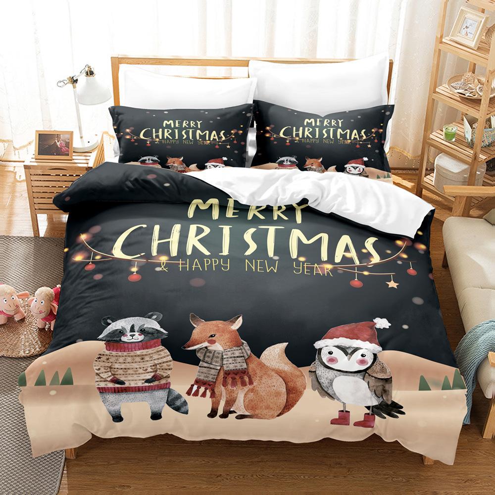 3D Digital Printing Three-Piece Set, Santa Series, Printed Bedding Kit