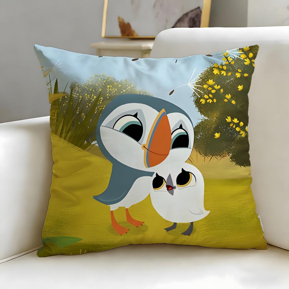 classic cartoon Puffin Rock Cushion Cover Soft  EasyWash Pillow Case  Versatile for Couch Bed Travel and Office