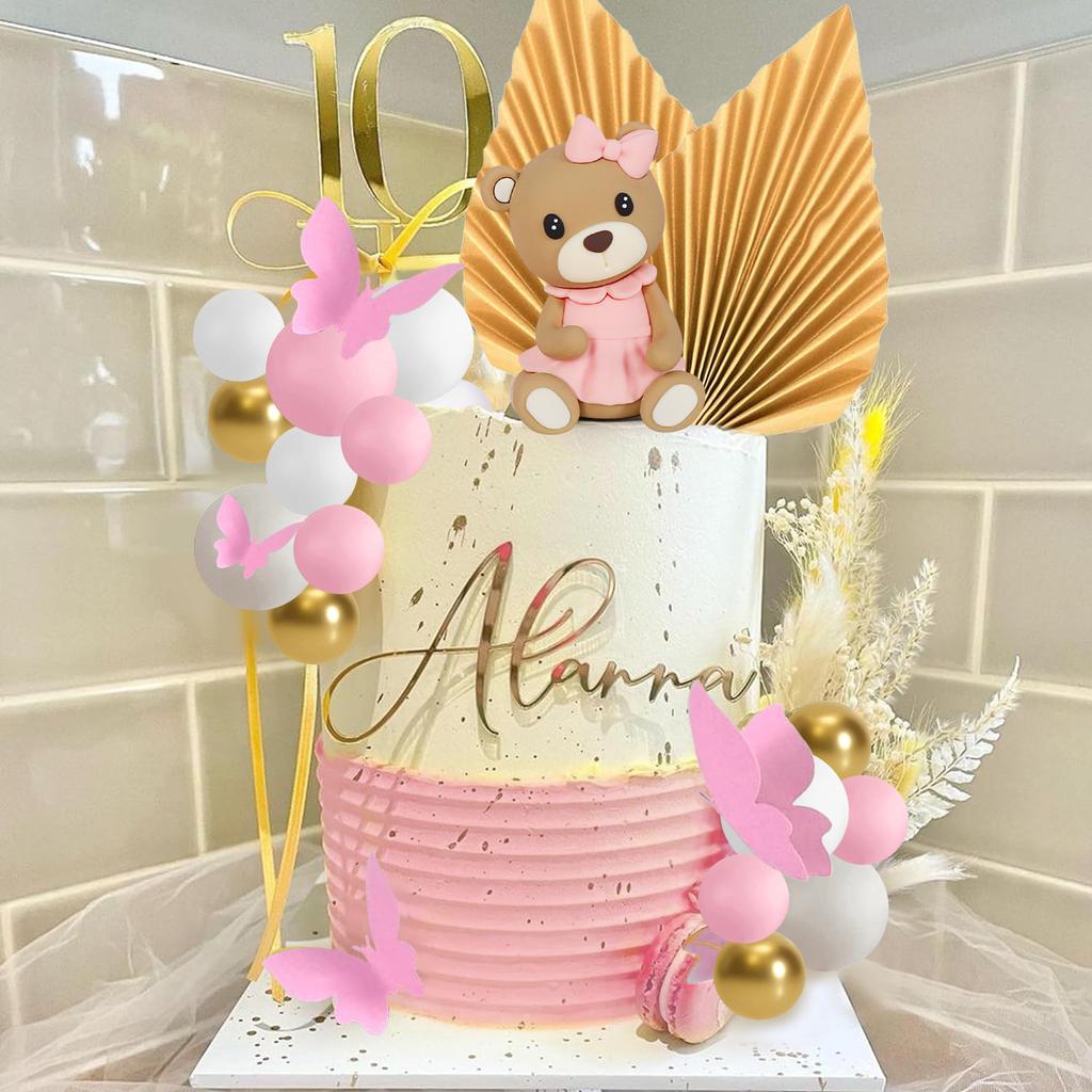 43pcs Bear Cake Topper Boho Mini Bear Cake Decorations for Baby Shower Birthday Party Gender Reveal Bear Themed Party Supplies
