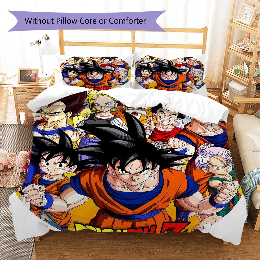 Son Goku Pattern Bedding,Quilt Set Quilt Cover Pillowcase Home Birthday Gift (1 * Duvet Cover + 2 * Pillowcase, Without Core)