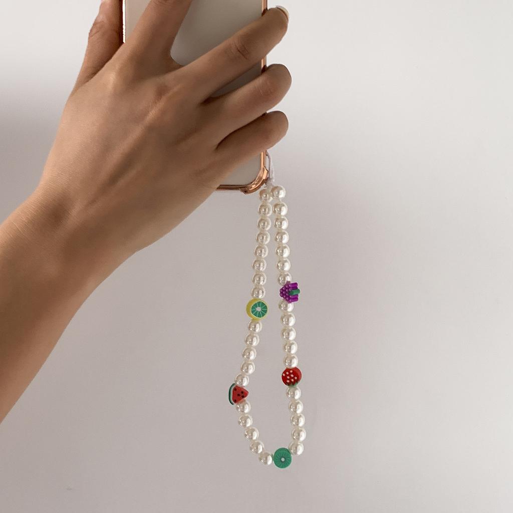 Simple Handmade Woven Beaded Phone Chain Personality Trendy Pearl Flower Phone Accessory Pendant