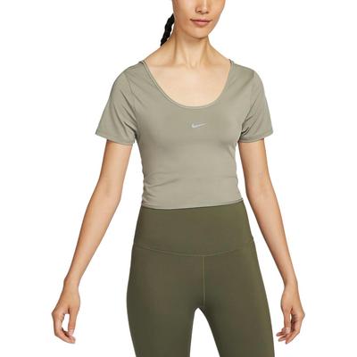 Dri-Fit One Classic Traspirante Asciugatura Rapida Pullover Colore Unico Piccolo Logo Manica Corta T-Shirt Top da Donna Verde Militare Chiaro Nero FN2852-320