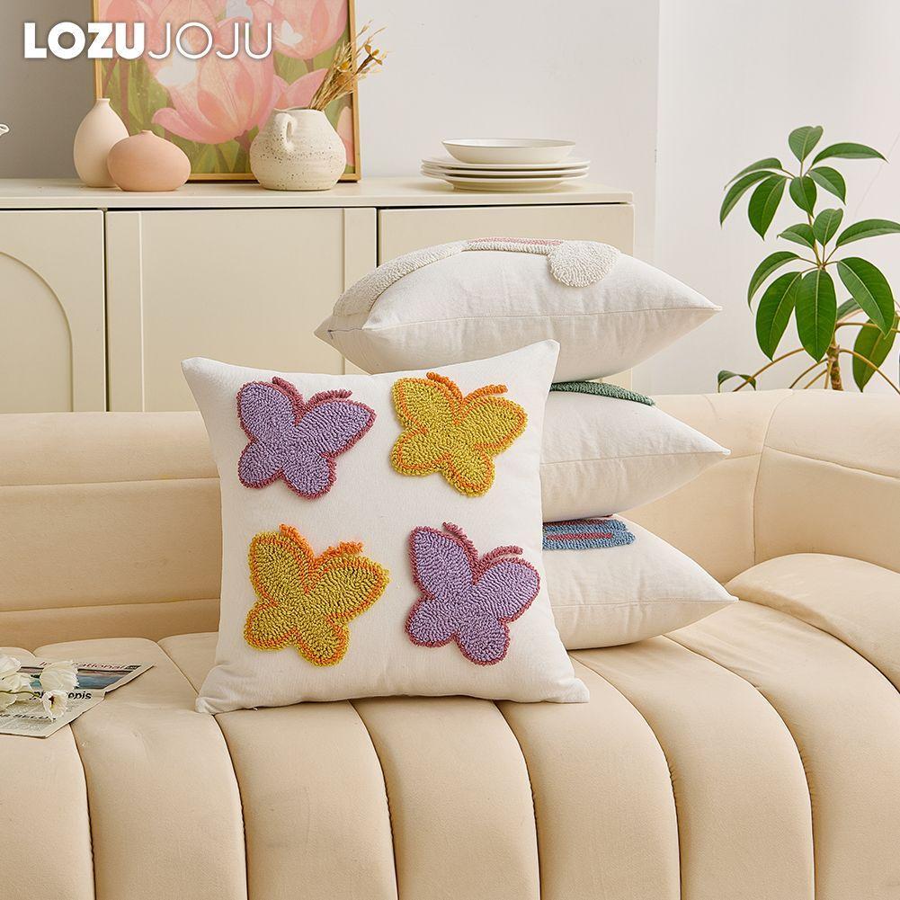 1PC LOZUJOJU Modern Cute Cartoon Design Plush Embroidered Pillowcase Children's Cushion Cover for Sofa Living Room Bedroom Home Decor
