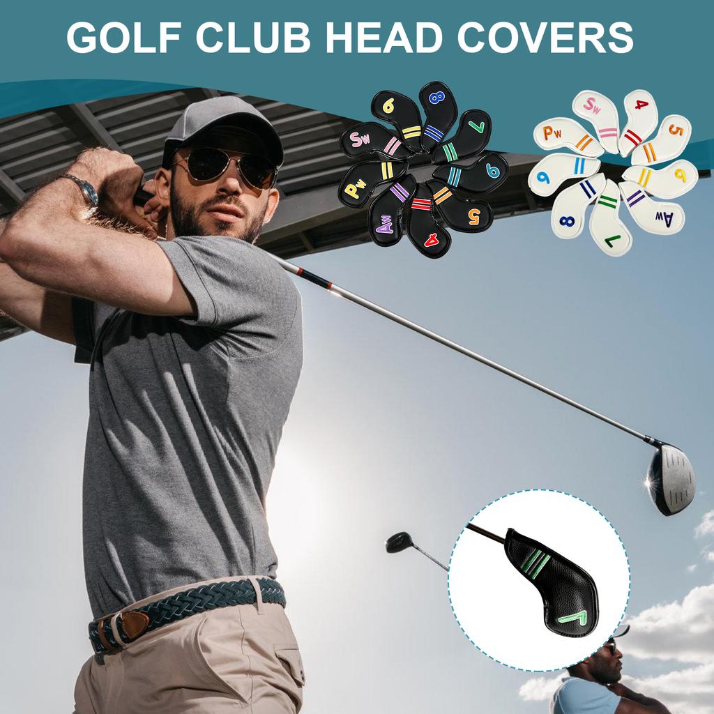 9Pcs PU Leather Golfs Iron Headcover Thick Synthetic Watertight Golfs Iron Head Cover Club Headcover Fit Most Brand