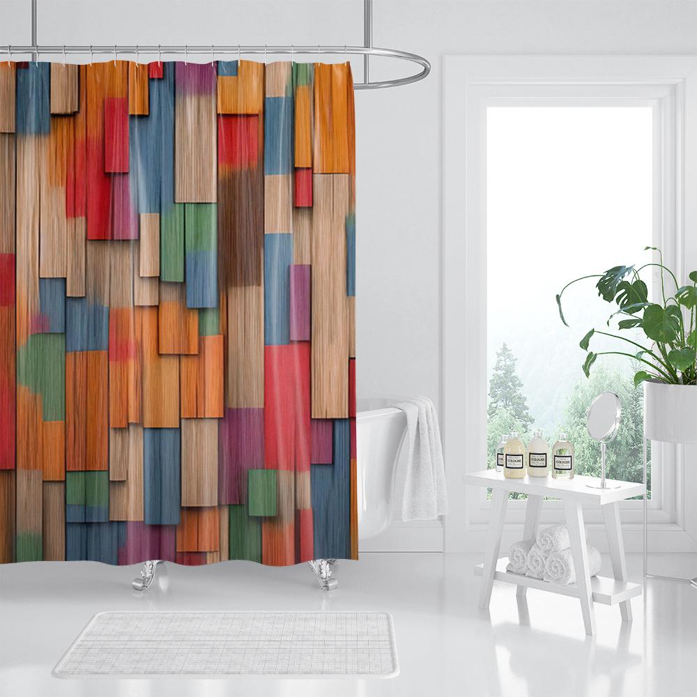 Retro Holzmaserung Duschvorhang Braun Alte Hartholzdiele Natürlich Ländlich Grafikdruck Stoff Badezimmerdekor Set Mit Haken