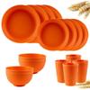 16Pcs Wheat Straw Dinnerware Set Eco Friendly Tableware Unbreakable Kitchen Cutlery Dishes Eating Cutlery Camping Service for 4