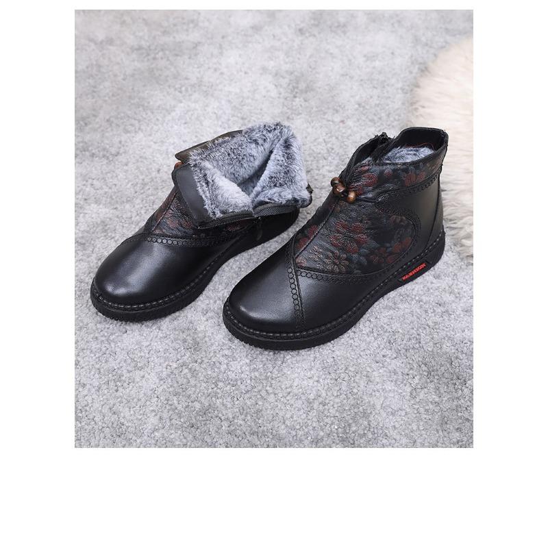 Women's Embroidered Floral Winter Boots, Non-Slip Soft Sole Warm Faux Fur Lined Ankle Boots, Comfortable Cotton-Padded Shoes for Women