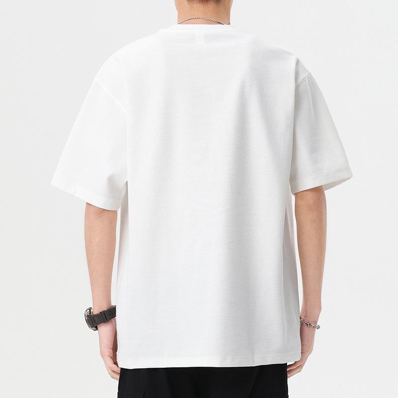 Men's 260g Heavyweight Wrinkle-Resistant Waffle Knit Embroidered Short Sleeve Loose Fit T-Shirt