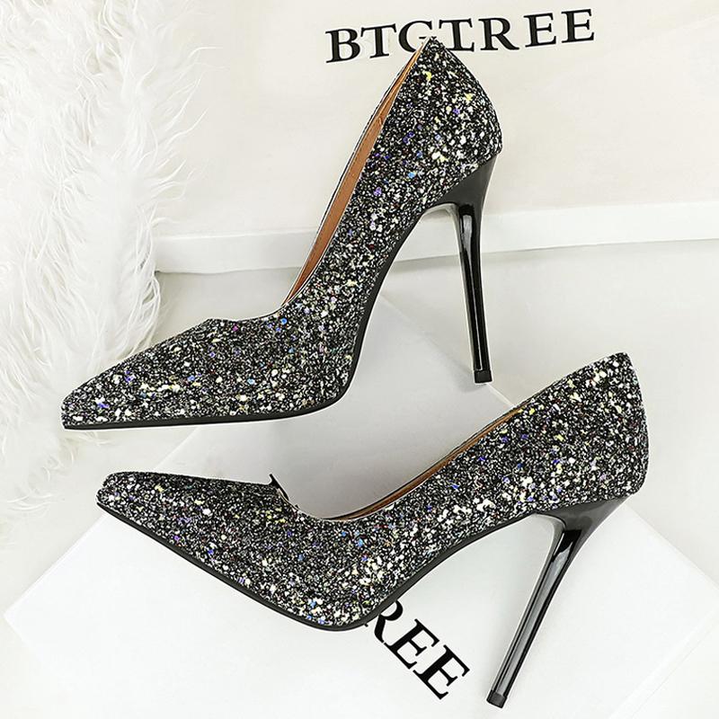 Shoes 11 cm Platform Pumps Women Shoes Sequin High Heels Stiletto pWomen Heels Fashion wedding shoes Plus Size 42 4343