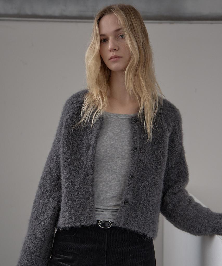 Deomago Wool Boucle Cardigan_Charcoal