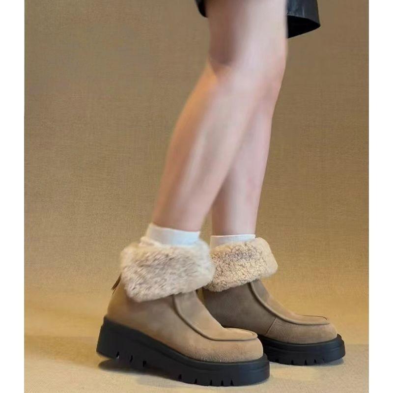 Snow boots winter new warm fashion versatile velvet thickened zipper stitching can be worn twice cotton shoes snow