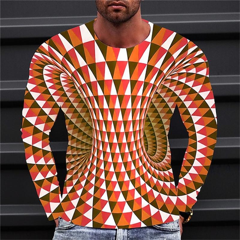 Funny Optical Illusions Graphic T Shirt Fashion Casual 3D Printed Long Sleeve T-shirt Catch Eyes Streetwear Personalization Tees