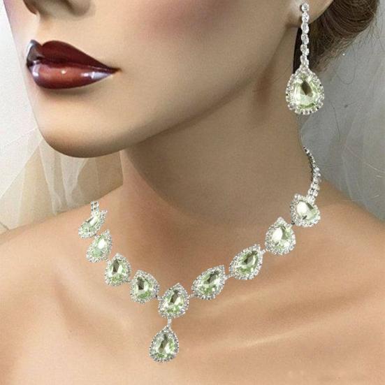 1 Set Women Necklace Earrings Water Drop-shaped Rhinestone Jewelry Sparkling Bright Luster Jewelry Set for Prom