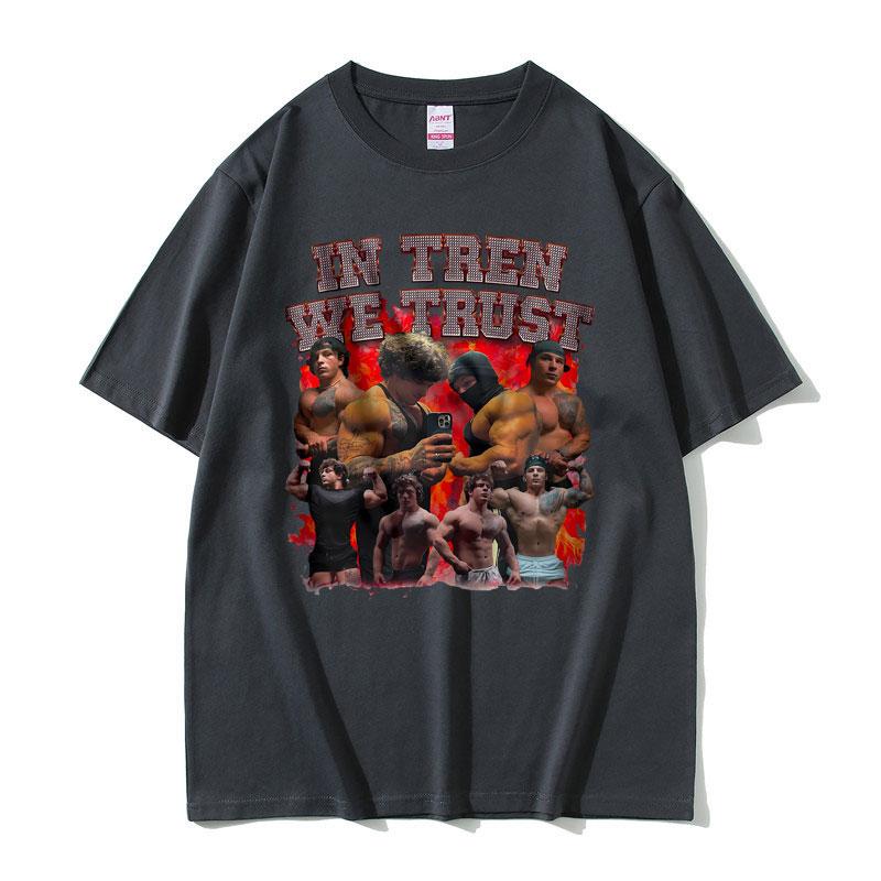 2025Summer in Tren We Trust Tren Twins T-shirt Male Bodybuilders Fitness Gym T Shirts Men Women 100% Pure Cotton Printed T-shirt