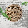 Vintage Aluminum Welcome Sign Round 7.8 Inch Rustic 2D Flat Wall Decor Remove Your Shoes Please For Home Apartment Cafe