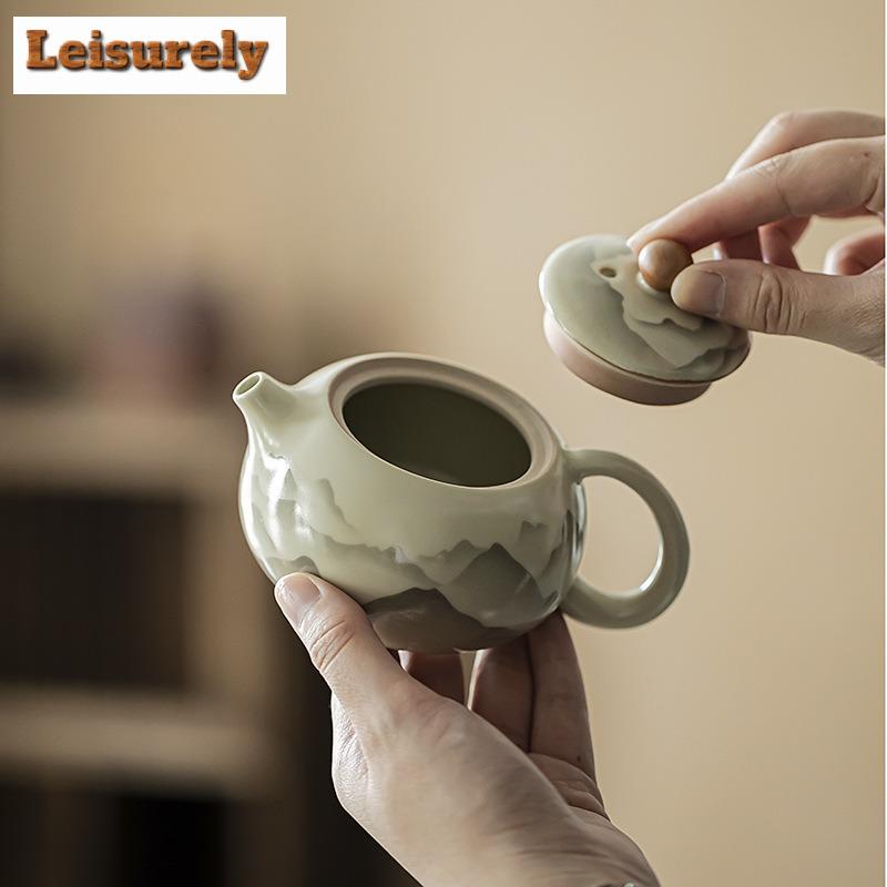 180ML Mountain Flower Ru Kiln Porcelain Xi Shi Teapot Creative Tea Infuser Pot Tea Brewing Kettle With Strainer Tableware Craft