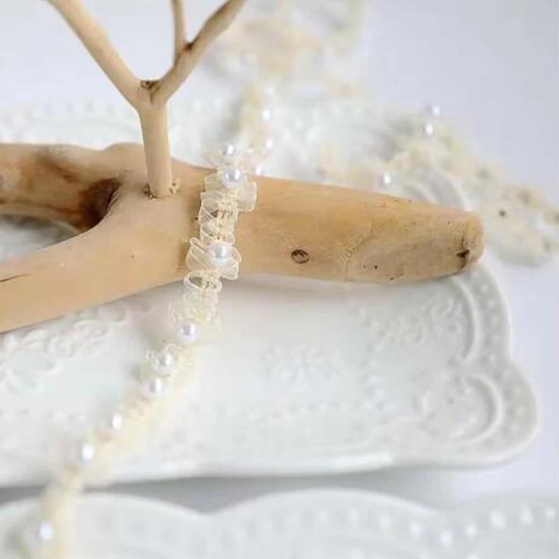 5yards Pearls Embroidery Beaded Lace Ribbon Skirt Cheongsam Baby Clothing DIY Applique Collar Cuffs Decoration Fabric Accessory