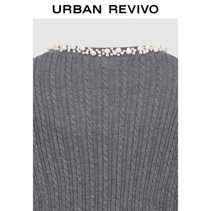 UR Dam Elegant Stickad Topp med Pärlutsmyckning