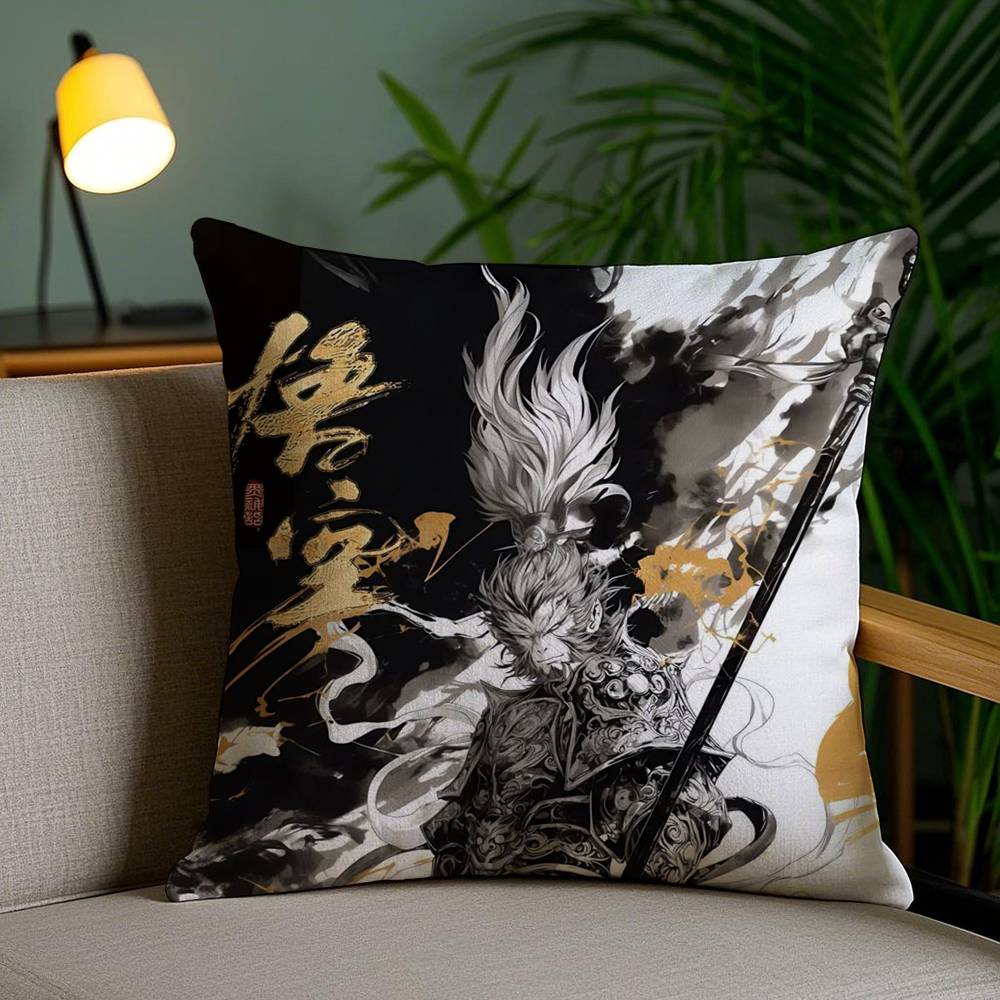 Black Myth Wukong Pillow Case Home Dorm Chair Back Short Plush Double-sided Printing Office Nap Time Cushion Cover