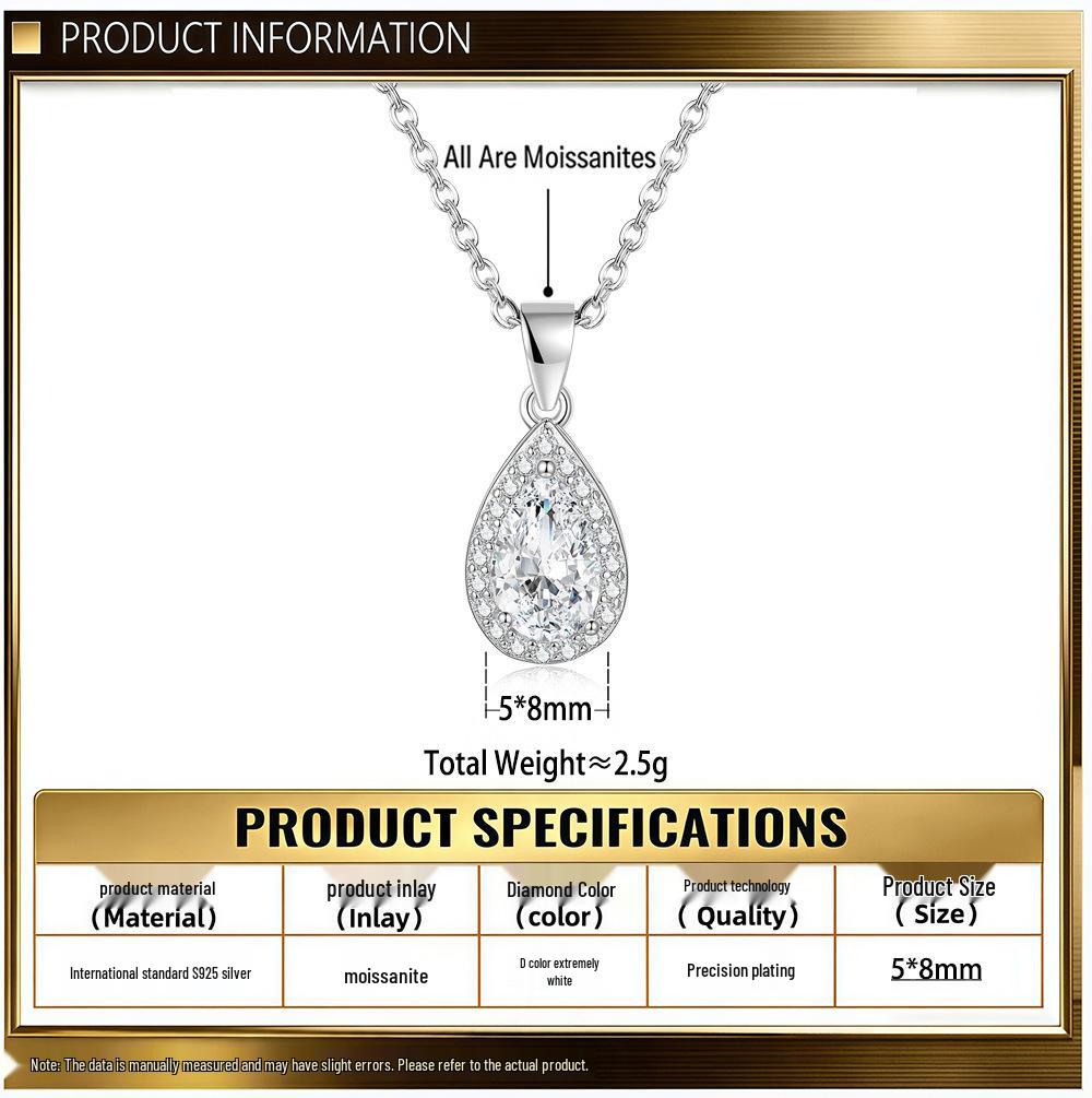 Elegant Water Drop Moissanite Necklace: S925 Sterling Silver, 1 Carat, European-American Style Clavicle Chain