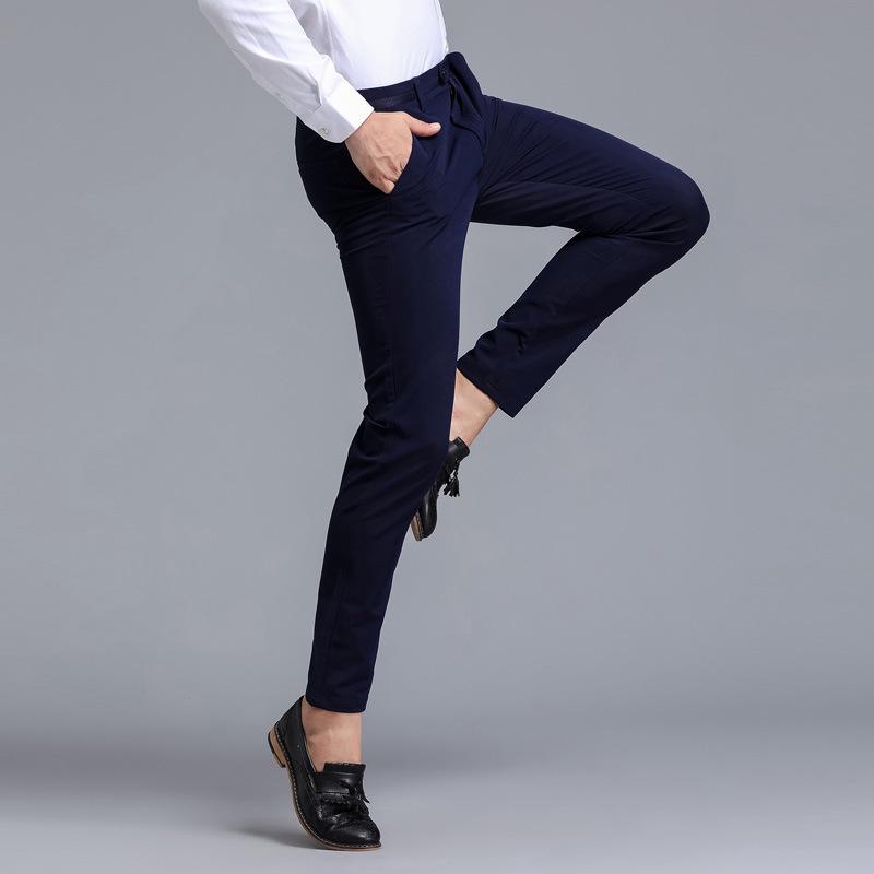 Men's Korean Style Slim Fit Casual Nine-Point Straight Leg Dress Pants