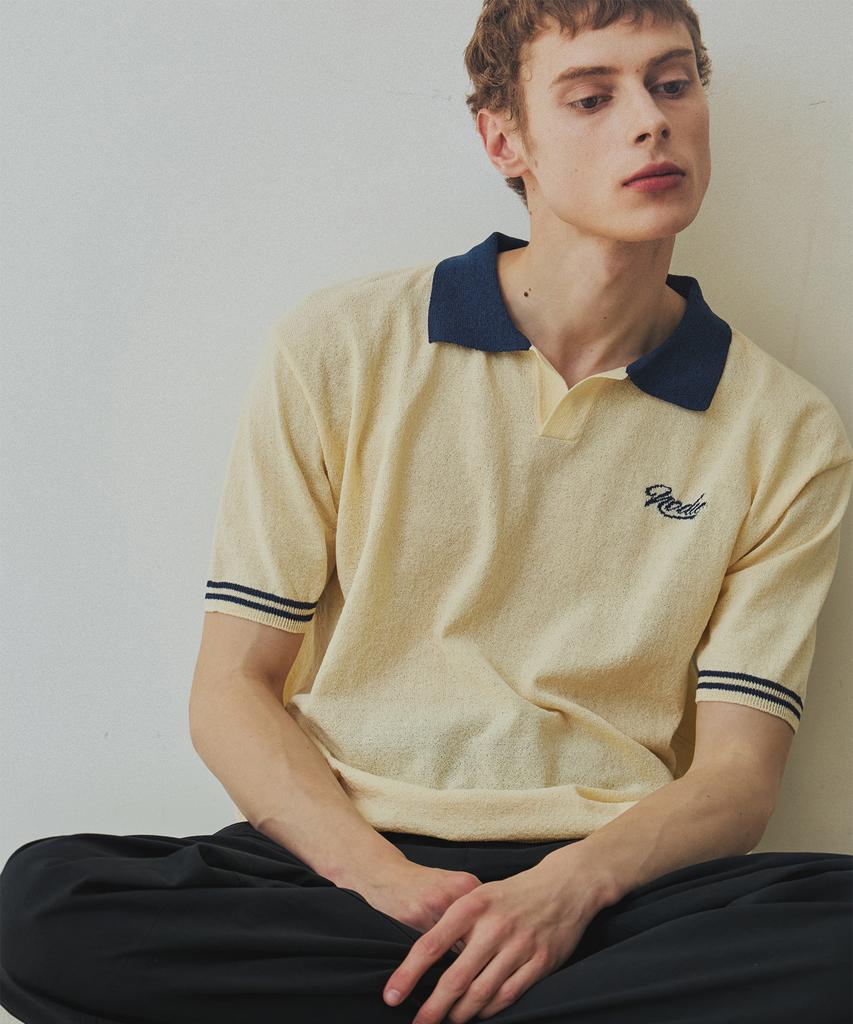 NODU Summer Vivid Color Block Collar Knit [Yellow]