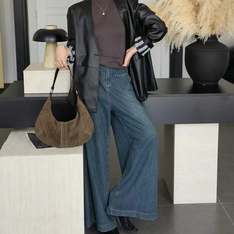 Luxury Women Suede Leather Hobo Shoulder Bag Vintage Half Moon Handbag Cross Body Daily Casual Underarm Purse Genuine Cowhide