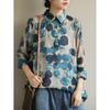 1116 autumn women's lapel cotton and linen large size loose long-sleeved buttons, women's pullover printing, pure cotton shirt