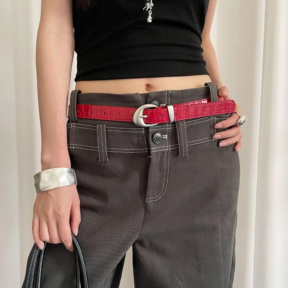 Crocodile Pattern Women's Belt PU Leather Dress Jeans Belt High-End Thin Waist Belt  Streetwear