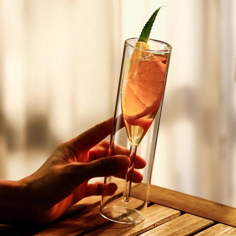 Doppelwandige Champagnergläser - Elegantes Kristall-Design Tulpen- & Flötenbecher für Hochzeiten, Cocktails & Toast, bruchsicher