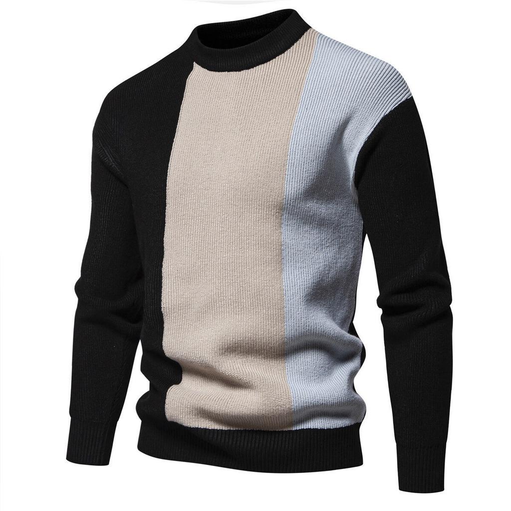 Hot Sale, Men's Fashion Personality Splicing Semi-turtleneck Thickened Sweater, Knitted Thread Hair