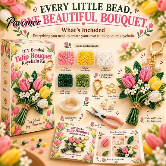 DIY Bouquet Keychain Set Handmade Flower Craft Set, Beaded Making Handicraft Material Pack Kit, Complete Kit for Bag Charm Decorative Pendant