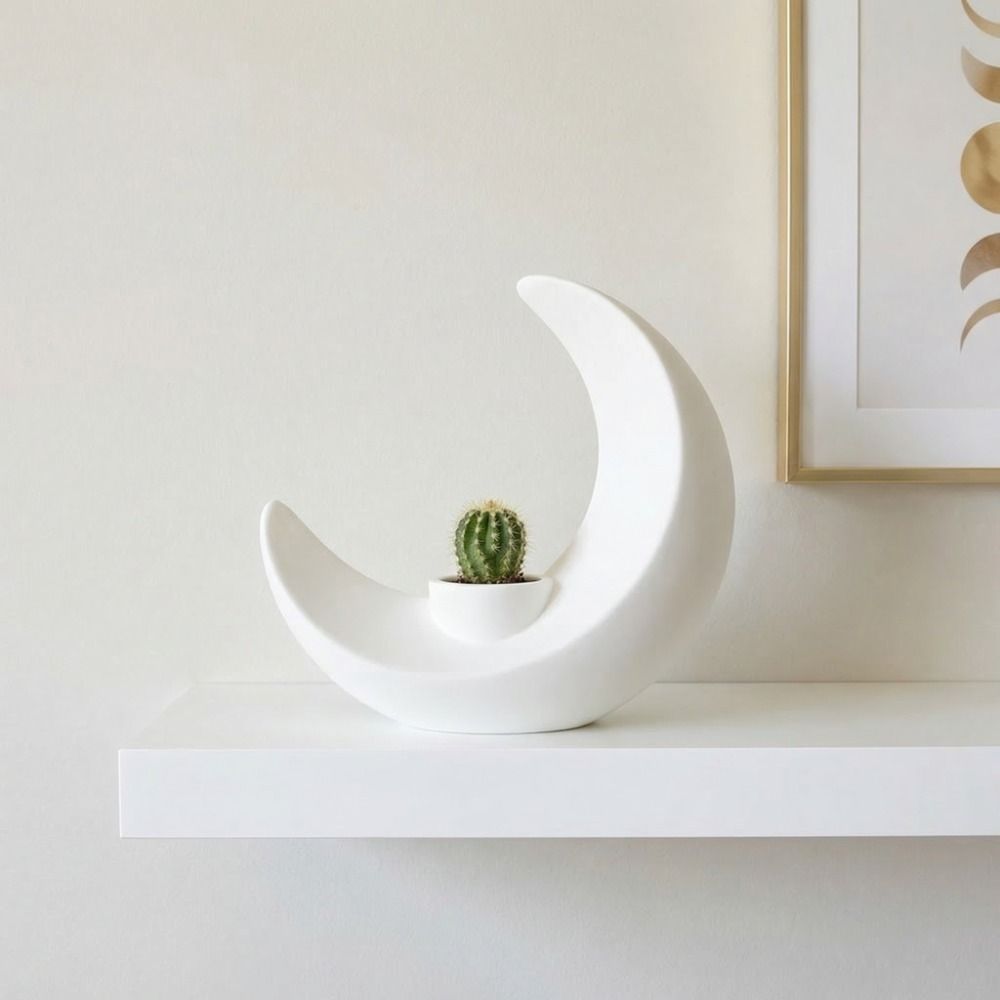 Creative Modern Moon-Shaped Flower Pots Decorative Plastic 3D Printed Moon Vases Minimalist Decorative Flower Vase Living Room