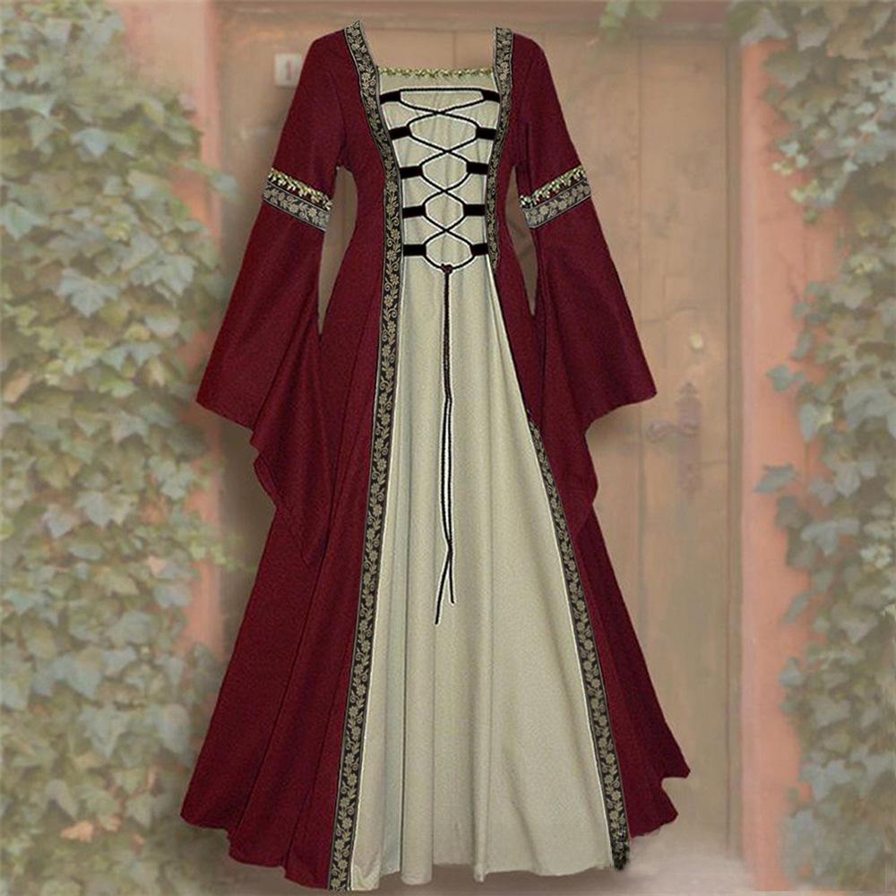 2026 Gothic Retro Medieval Lace-up Ruffle Dress - Long Sleeve Women's Performance Costume