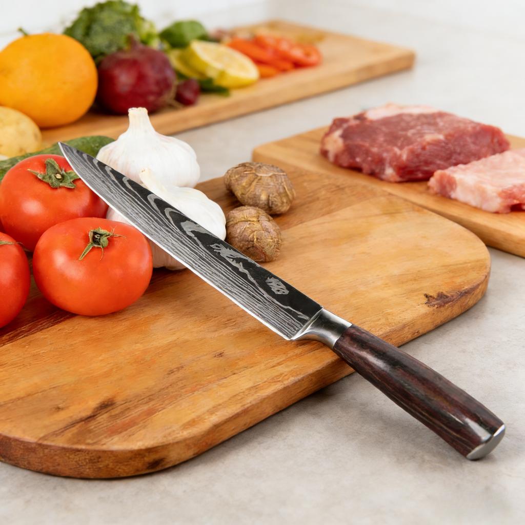 ZENG Ultra Sharp Slicing  Knife 7CR17 Laser Damascus Pakka Wood Sharp Sheath Gift Box Dicing Kitchen Knife