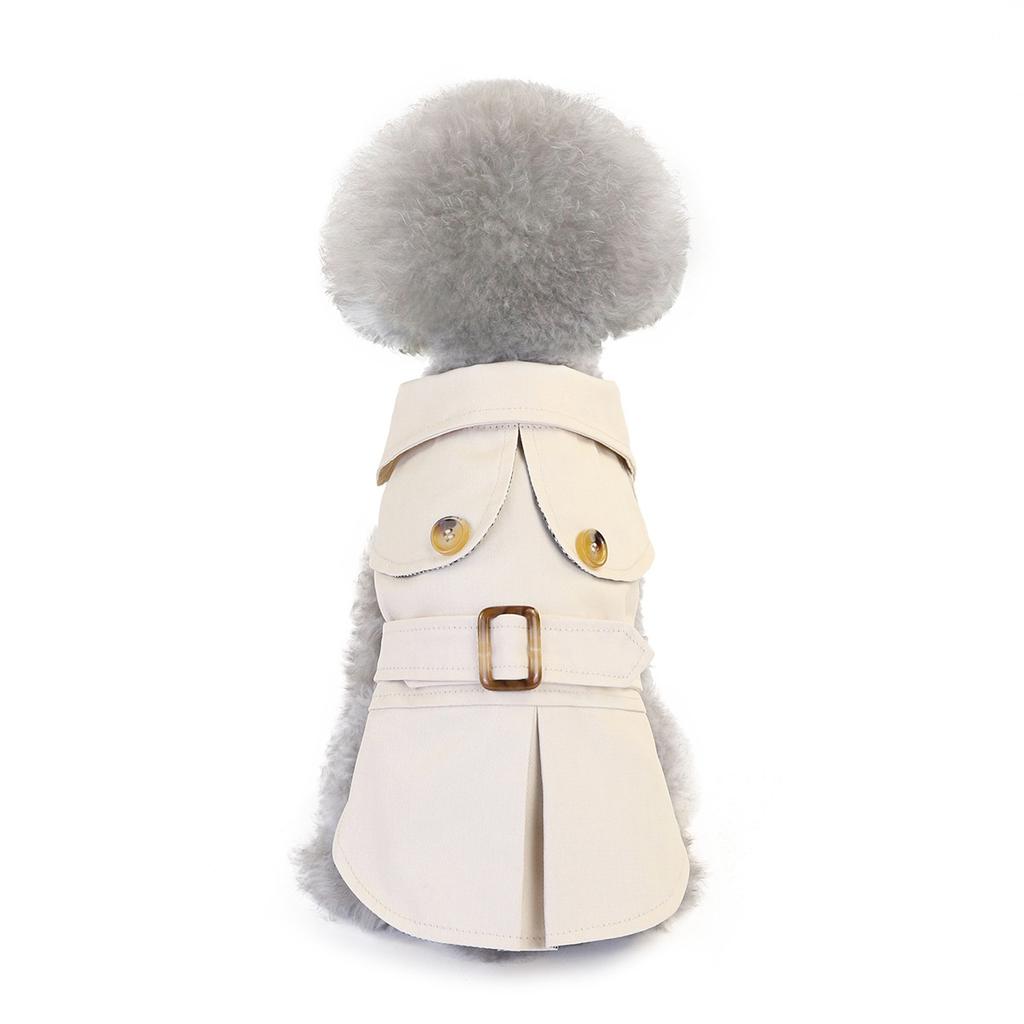 Britischer Stil Solide Luxus Haustier Trenchcoat Zweireihig Hundejacke mit Gürtel Winddicht Polyester Benutzerdefiniertes Logo Niedrige Mindestbestellmenge