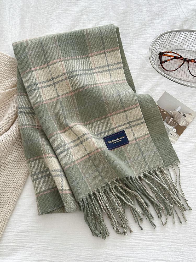 Women'S Imitation Cashmere Plaid Print Knitted Scarf Headscarf Casual Tassel Scarve Ladies Mujer Wrap Shawl Winter New Korean