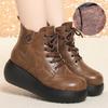 6cm Comfortable Thick Bottom Platform Shoes Soft Leather Boots Winter 2025 Med Heels Wedges Short Fur Snow Ankle Boots for Mom