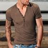 V-Ausschnitt Kurzarm Knöpfe Halbe Knopfleiste Dünnes Herren T-Shirt Sommer Einfarbig Slim Fit Sport Top Streetwear