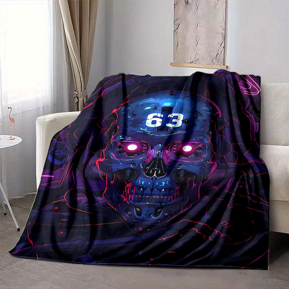 1pc Cyberpunk Skull Blanket, Lightweight Flannel Throw Blanket for Sofa, Bed, Travel, Camping, Living Room, Office, Couch, Chair, and Bed