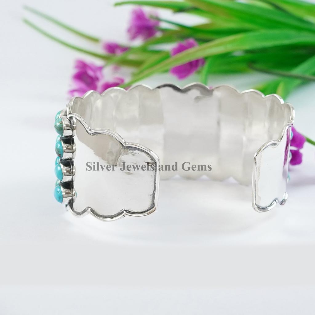 Natural Arizona Turquoise Cuff Bracelet, Cluster Cuff Bangle, 925 Sterling Silver Cuff, Boho Statement Bracelet, Engagement Bracelet