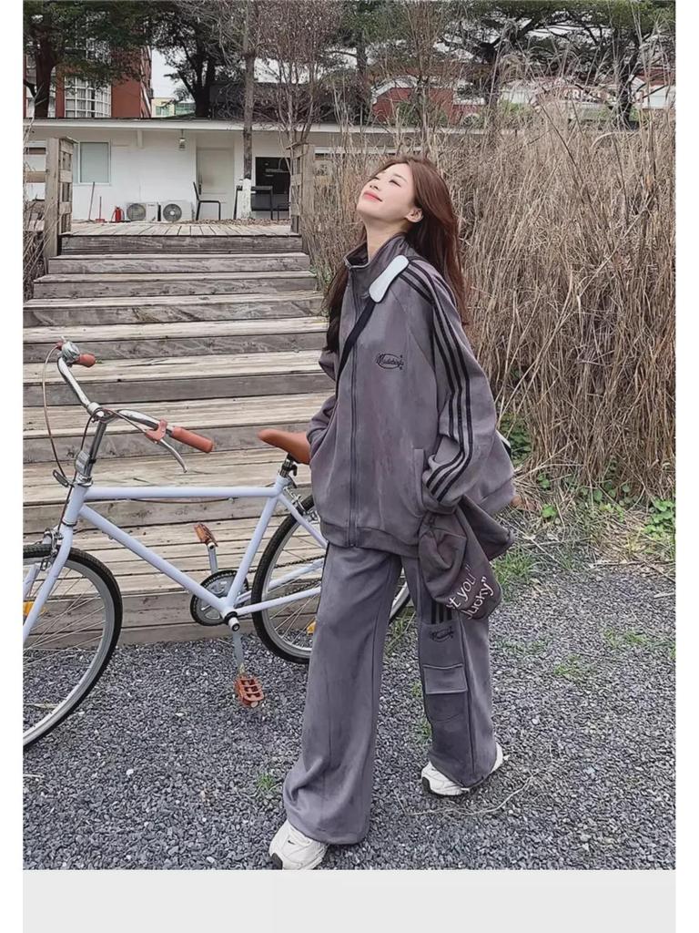 Plus Size Autumn Fashion Sweater & Casual Sports Two-Piece Set for Women (Fits 200-300 Lbs)