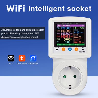 AC 220V Digital Power Meter Socket Tuya WiFi Timer Switch Electric Energy Meter Undervoltage Overcurrent Protector EU Plug