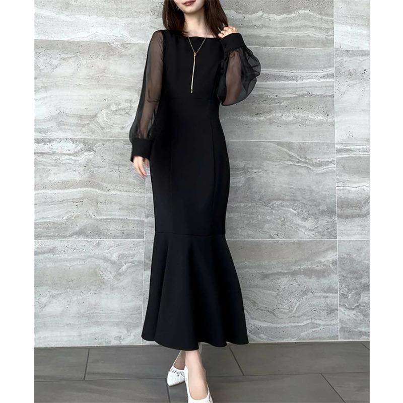 Four Seasons Long Sleeve Splicing Dress Long Dress Fishtail Dress Slim Temperament