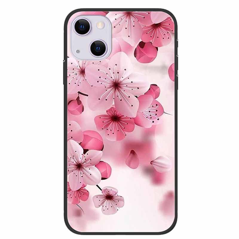 For iPhone 14/14 Plus Case Black Silicone Soft TPU Luxury Flower Animal Back Cover For iPhone 14/14 Plus New Shells for iPhone14