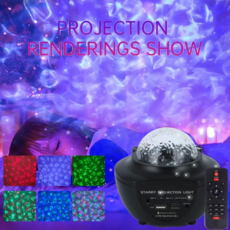 LED Water ripple Projector Sky Northern Lights USB Auto Rotating Remote Control Bluetooth Music Speaker for Bedroom KTV Party